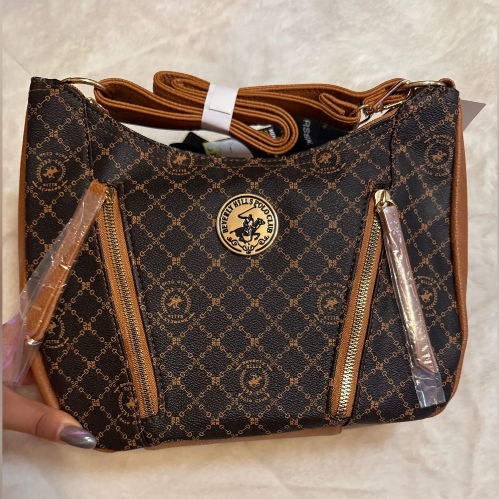 Beverly Hills Polo Club Black and Tan Shoulder Bag